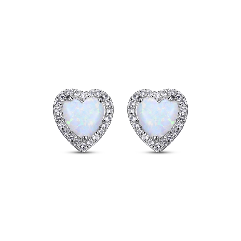 Main Image 2 of Heart-Shaped Lab-Created Opal & White Lab-Created Sapphire Stud Earrings Sterling Silver