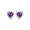 Thumbnail Image 2 of Heart-Shaped Amethyst & White Lab-Created Sapphire Stud Earrings Sterling Silver