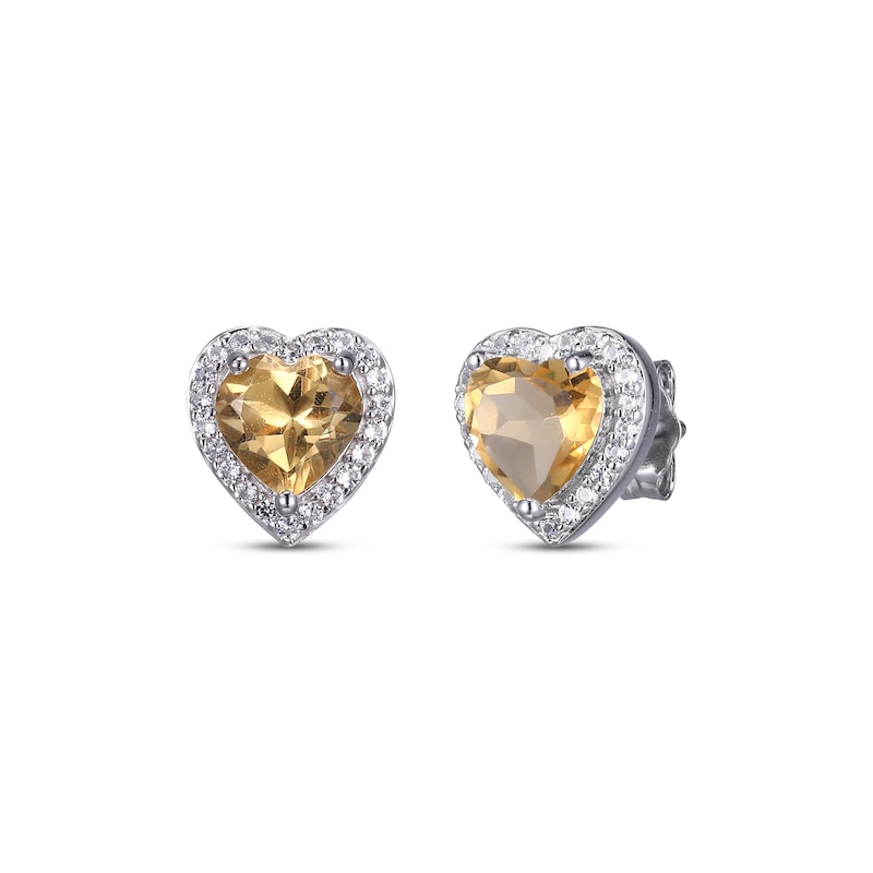 Main Image 1 of Heart-Shaped Citrine & White Lab-Created Sapphire Stud Earrings Sterling Silver
