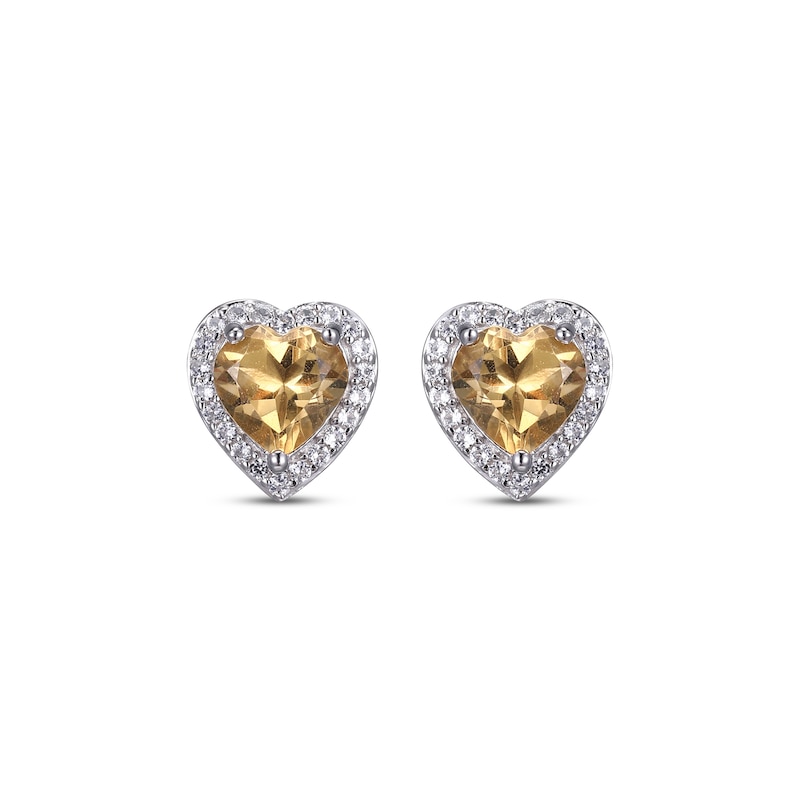 Heart-Shaped Citrine & White Lab-Created Sapphire Stud Earrings Sterling Silver