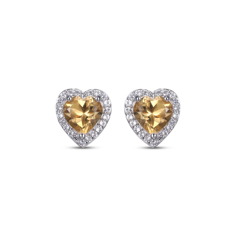 Main Image 2 of Heart-Shaped Citrine & White Lab-Created Sapphire Stud Earrings Sterling Silver