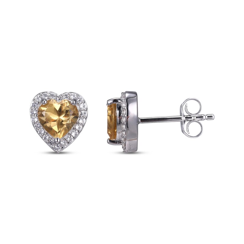 Main Image 3 of Heart-Shaped Citrine & White Lab-Created Sapphire Stud Earrings Sterling Silver