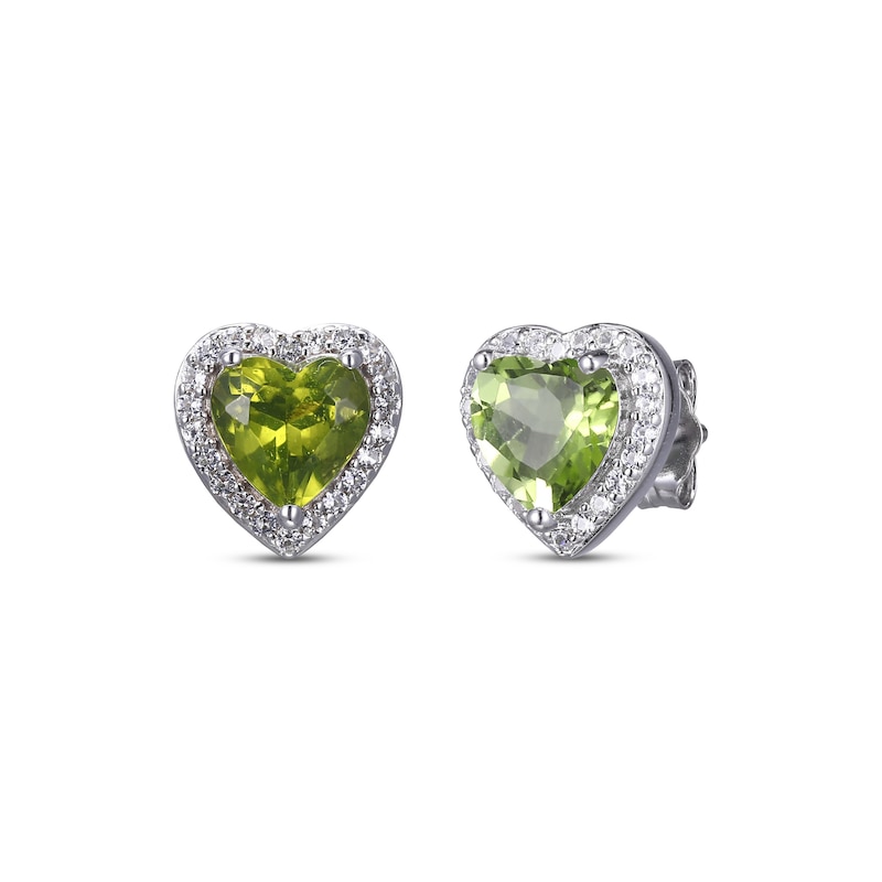 Main Image 1 of Heart-Shaped Peridot & White Lab-Created Sapphire Stud Earrings Sterling Silver