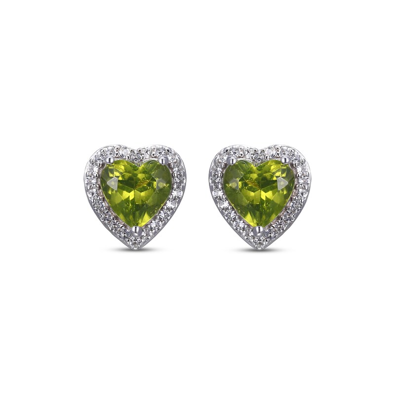 Main Image 2 of Heart-Shaped Peridot & White Lab-Created Sapphire Stud Earrings Sterling Silver