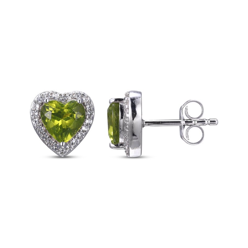 Main Image 3 of Heart-Shaped Peridot & White Lab-Created Sapphire Stud Earrings Sterling Silver