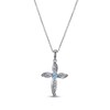 Thumbnail Image 1 of Round-Cut Swiss Blue Topaz & White Lab-Created Sapphire Cross Necklace Sterling Silver 18”