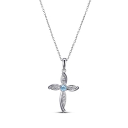 Round-Cut Swiss Blue Topaz & White Lab-Created Sapphire Cross Necklace Sterling Silver 18”