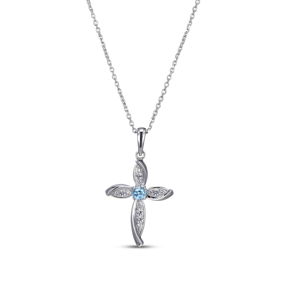 Round-Cut Swiss Blue Topaz & White Lab-Created Sapphire Cross Necklace Sterling Silver 18”