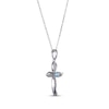 Thumbnail Image 2 of Round-Cut Swiss Blue Topaz & White Lab-Created Sapphire Cross Necklace Sterling Silver 18”