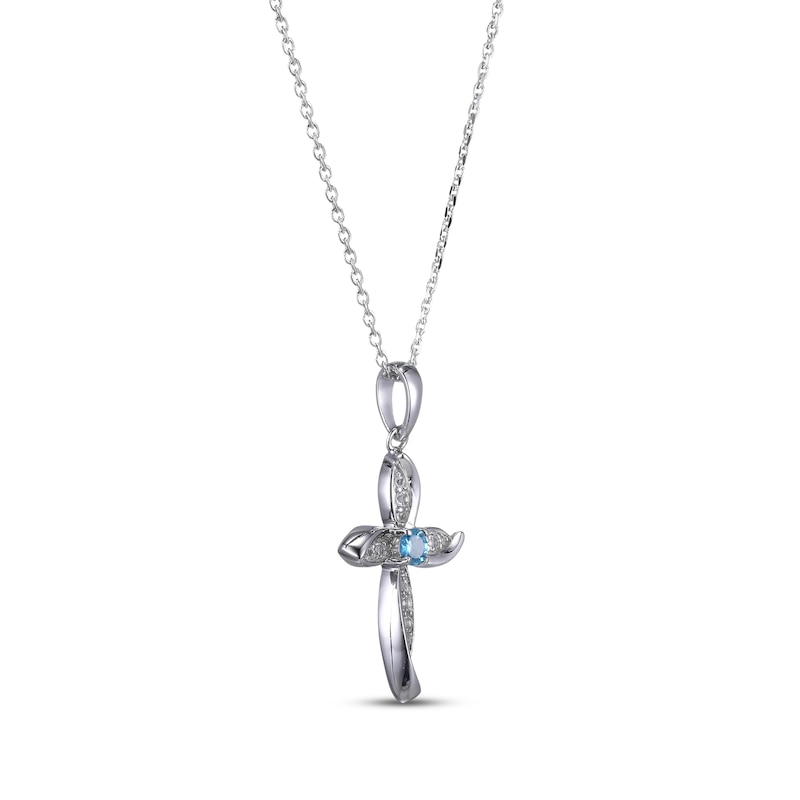 Main Image 2 of Round-Cut Swiss Blue Topaz & White Lab-Created Sapphire Cross Necklace Sterling Silver 18”