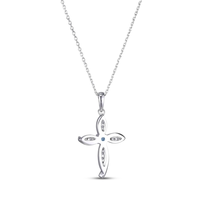 Main Image 3 of Round-Cut Swiss Blue Topaz & White Lab-Created Sapphire Cross Necklace Sterling Silver 18”