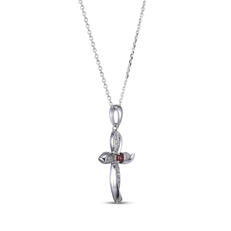 Main Image 2 of Round-Cut Garnet & White Lab-Created Sapphire Cross Necklace Sterling Silver 18”