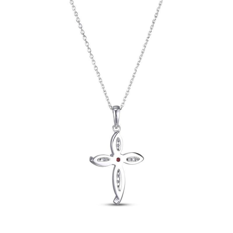 Main Image 3 of Round-Cut Garnet & White Lab-Created Sapphire Cross Necklace Sterling Silver 18”
