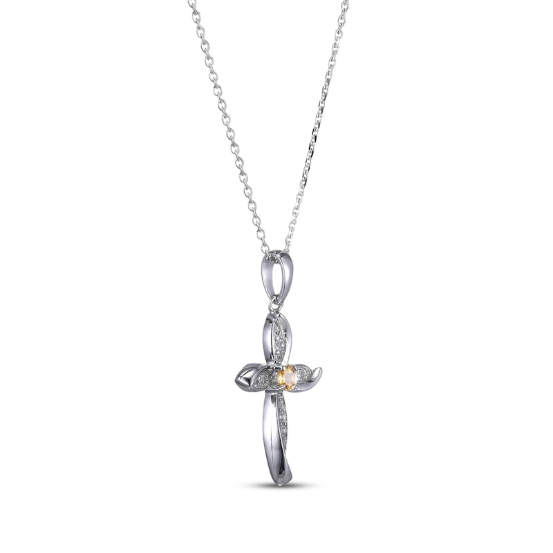 Main Image 2 of Round-Cut Citrine & White Lab-Created Sapphire Cross Necklace Sterling Silver 18”
