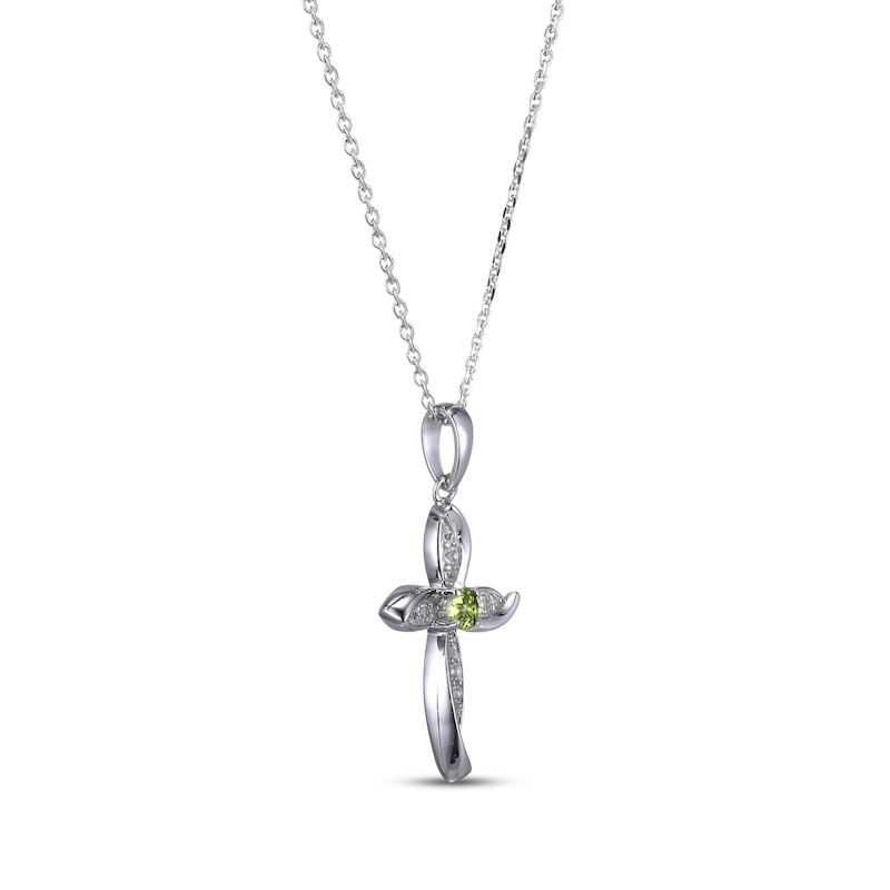 Main Image 2 of Round-Cut Peridot & White Lab-Created Sapphire Cross Necklace Sterling Silver 18”