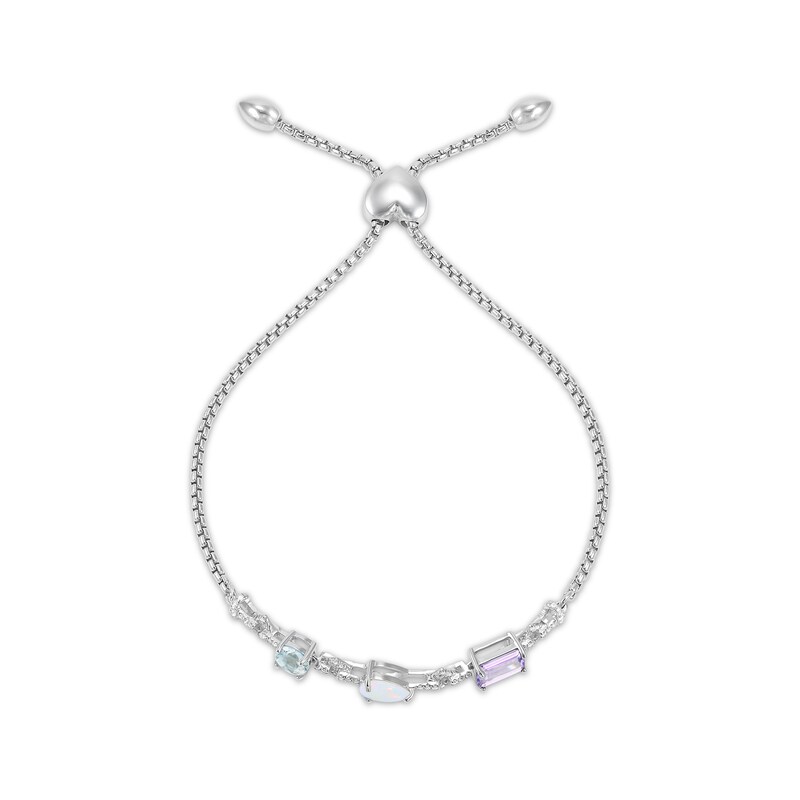 Main Image 2 of Multi-Gemstone Bolo Bracelet 1/5 ct tw Diamond Sterling Silver