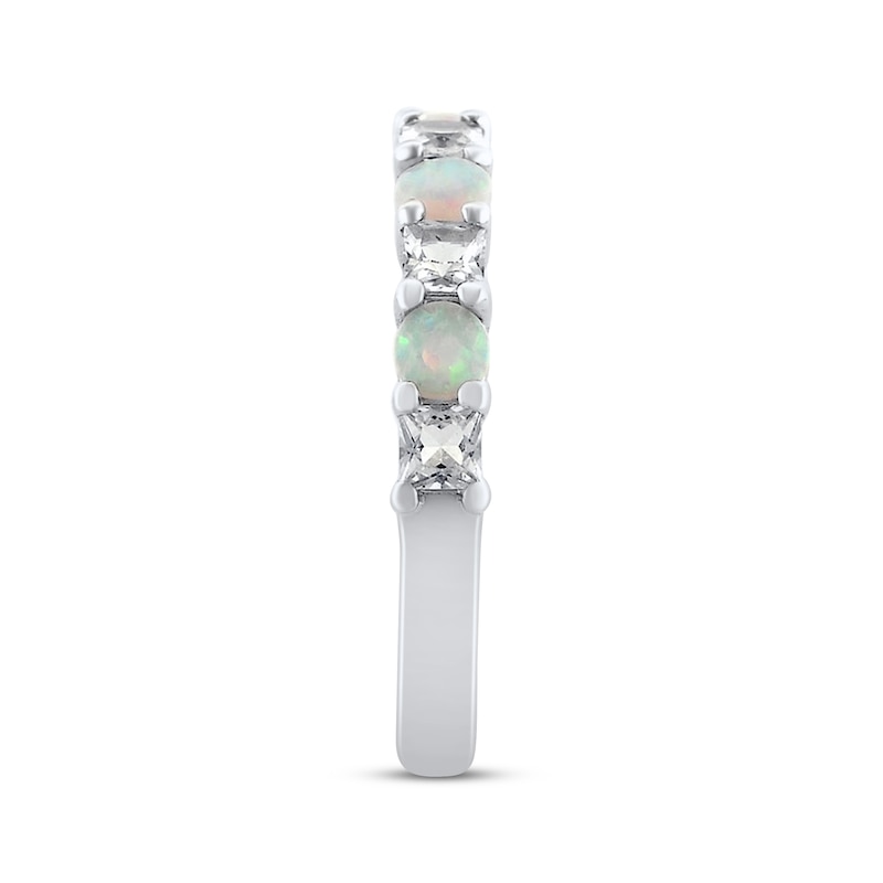 Round-Cut Lab-Created Opal & Square-Cut White Lab-Created Sapphire Ring Sterling Silver
