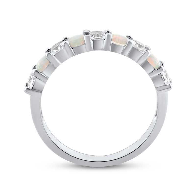 Round-Cut Lab-Created Opal & Square-Cut White Lab-Created Sapphire Ring Sterling Silver