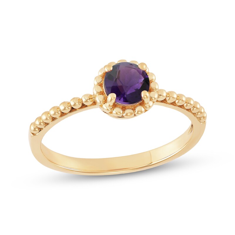Main Image 1 of Round-Cut Amethyst Beaded Ring 10K Yellow Gold
