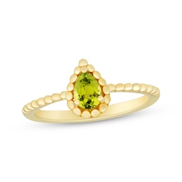 Pear-Shaped Peridot Beaded Ring 10K Yellow Gold
