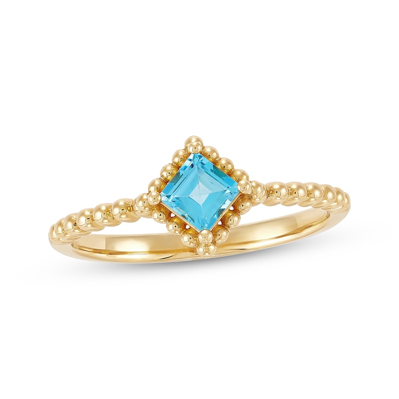 Main Image 1 of Square-Cut Swiss Blue Topaz Beaded Ring 10K Yellow Gold