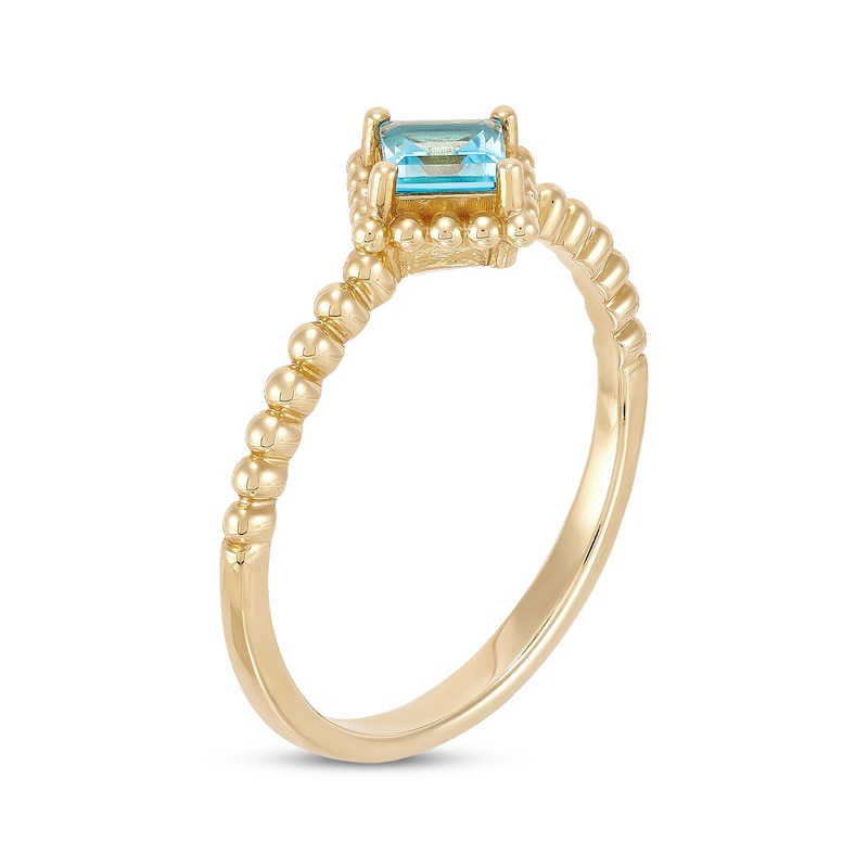 Square-Cut Swiss Blue Topaz Beaded Ring 10K Yellow Gold
