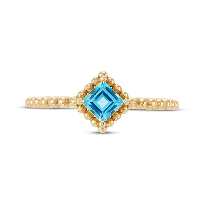 Main Image 3 of Square-Cut Swiss Blue Topaz Beaded Ring 10K Yellow Gold