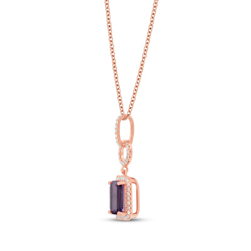 Main Image 2 of Emerald-Cut Amethyst & Round-Cut White Lab-Created Sapphire Door Knocker Necklace 10K Rose Gold 18”