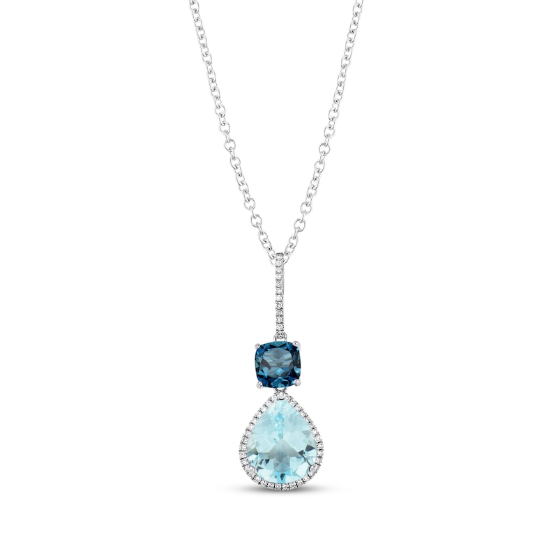Main Image 1 of Cushion-Cut London Blue Topaz, Pear-Shaped Sky Blue Topaz & Round-Cut Diamond Necklace 1/8 ct tw Sterling Silver 18”