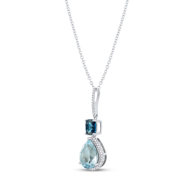 Main Image 2 of Cushion-Cut London Blue Topaz, Pear-Shaped Sky Blue Topaz & Round-Cut Diamond Necklace 1/8 ct tw Sterling Silver 18”