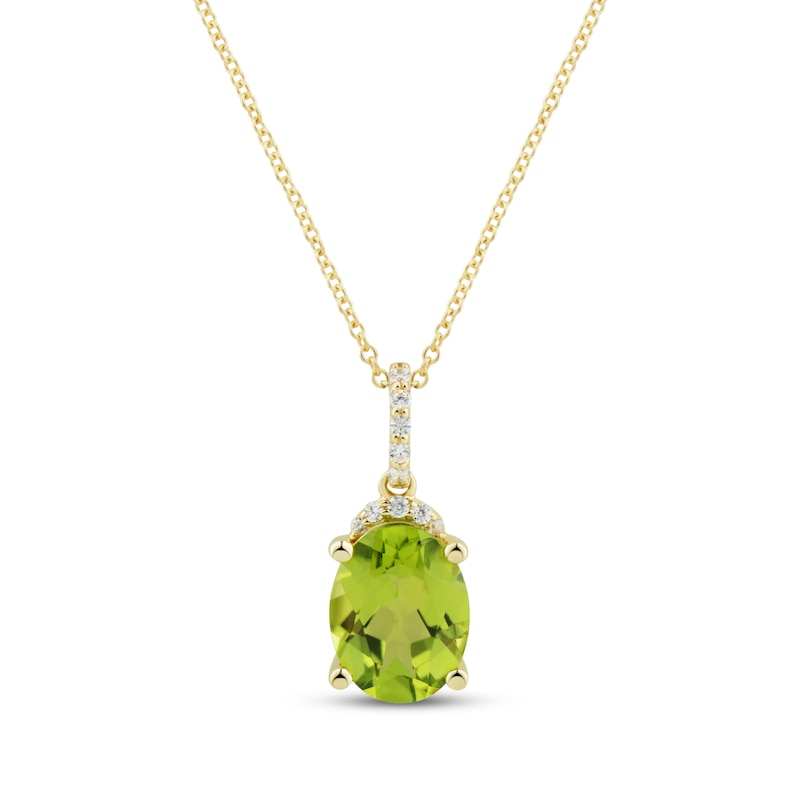 Main Image 1 of Oval-Cut Peridot & Round-Cut Diamond Necklace 1/20 ct tw 10K Yellow Gold 18”