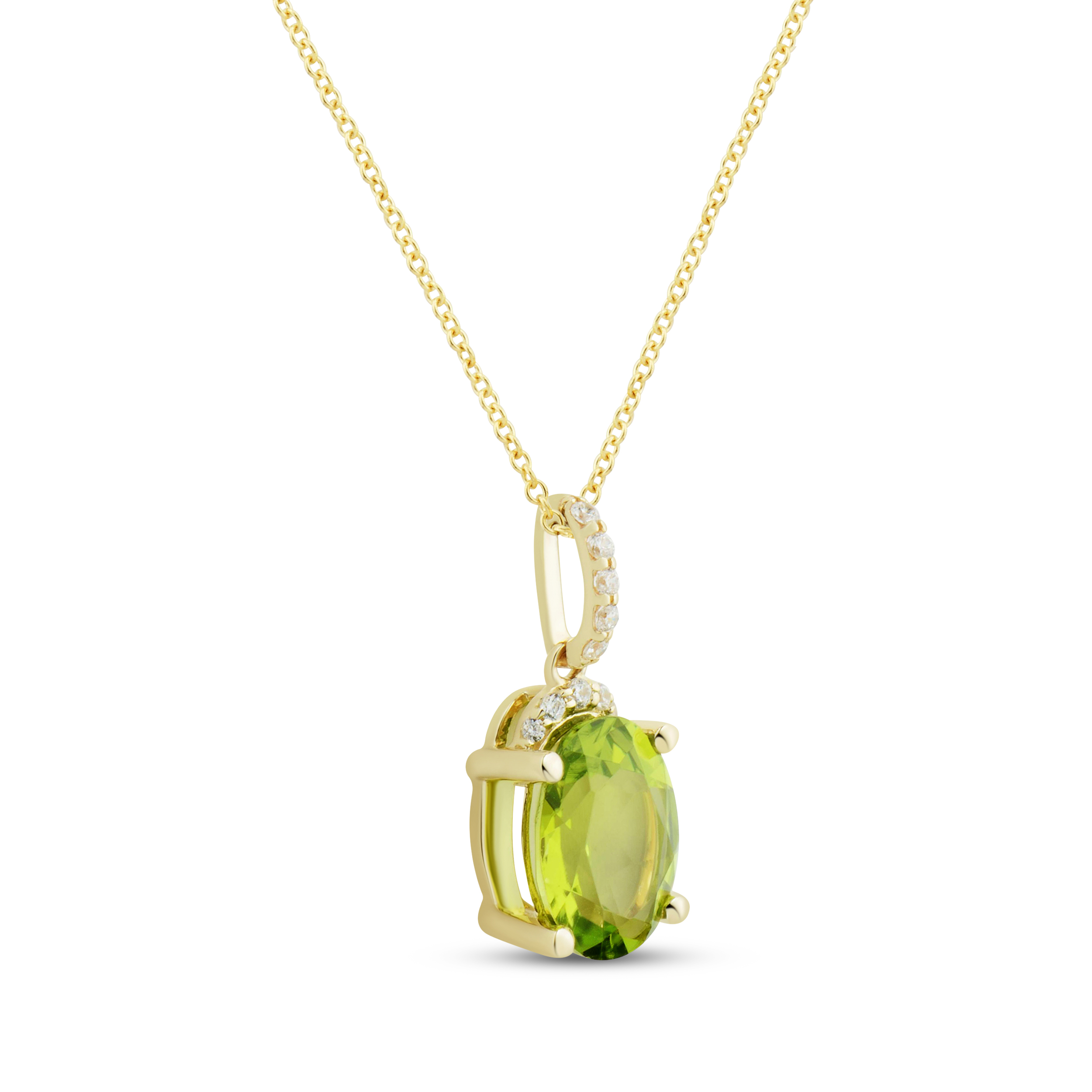 Thumbnail Image 1 of Oval-Cut Peridot & Round-Cut Diamond Necklace 1/20 ct tw 10K Yellow Gold 18”