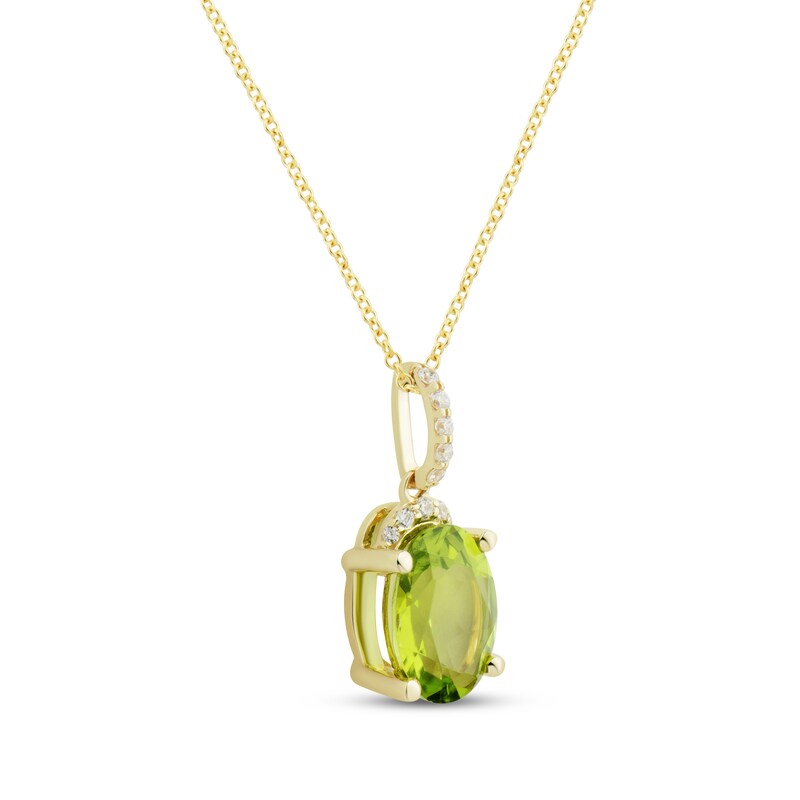 Main Image 2 of Oval-Cut Peridot & Round-Cut Diamond Necklace 1/20 ct tw 10K Yellow Gold 18”