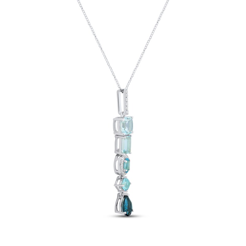 Main Image 2 of Multi-Shape Blue Topaz & Round-Cut Diamond Linear Drop Necklace 1/10 ct tw Sterling Silver 18”