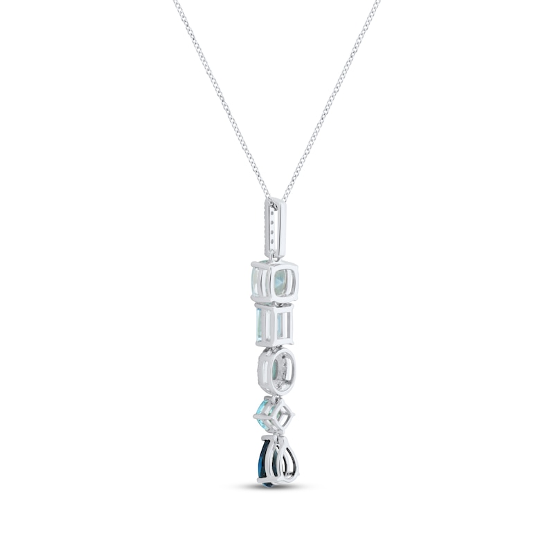 Main Image 3 of Multi-Shape Blue Topaz & Round-Cut Diamond Linear Drop Necklace 1/10 ct tw Sterling Silver 18”