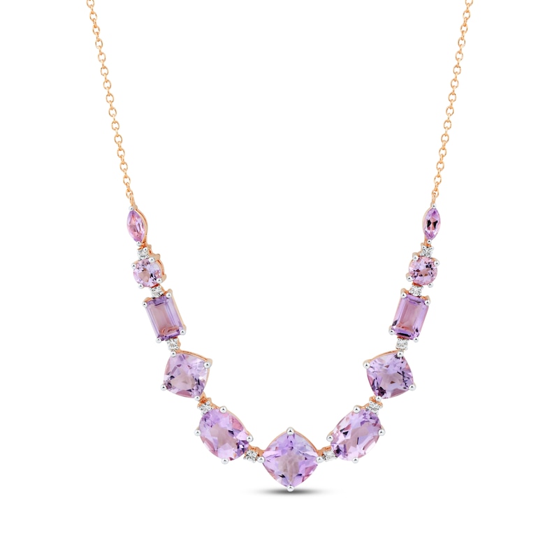 Multi-Shape Pink Quartz & Round-Cut White Lab-Created Sapphire Necklace 10K Rose Gold 18”
