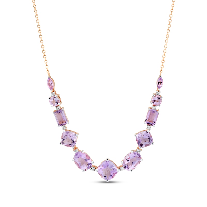 Main Image 1 of Multi-Shape Pink Quartz & Round-Cut White Lab-Created Sapphire Necklace 10K Rose Gold 18”