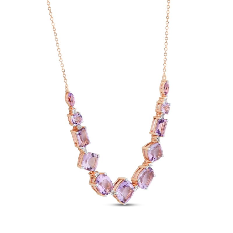 Main Image 2 of Multi-Shape Pink Quartz & Round-Cut White Lab-Created Sapphire Necklace 10K Rose Gold 18”