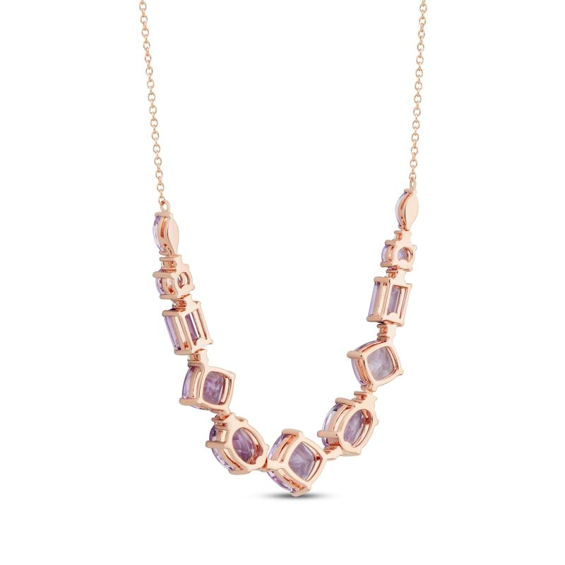 Multi-Shape Pink Quartz & Round-Cut White Lab-Created Sapphire Necklace 10K Rose Gold 18”