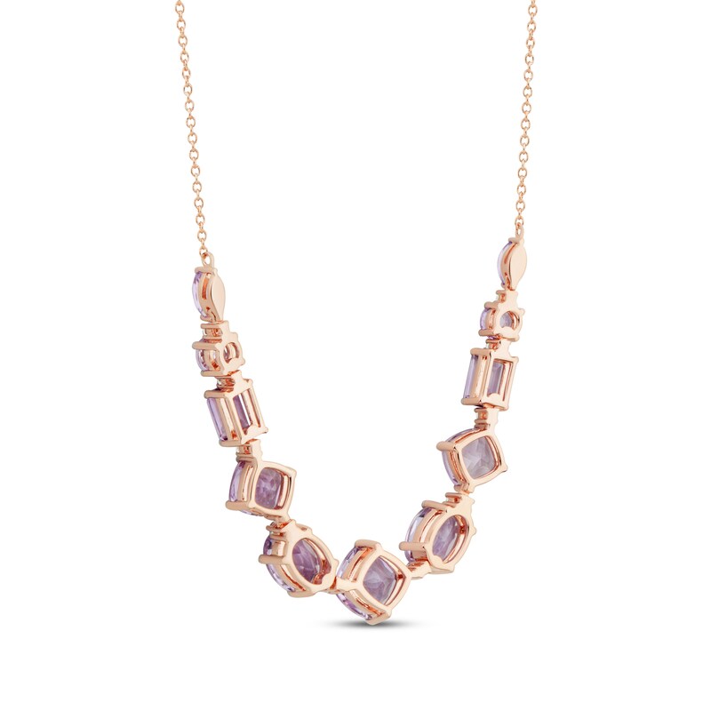 Main Image 3 of Multi-Shape Pink Quartz & Round-Cut White Lab-Created Sapphire Necklace 10K Rose Gold 18”