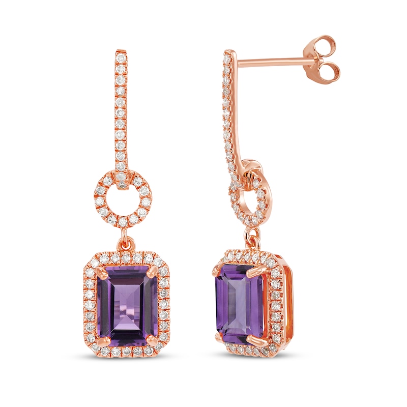 Main Image 1 of Emerald-Cut Amethyst & Round-Cut White Lab-Created Sapphire Door Knocker Earrings 10K Rose Gold