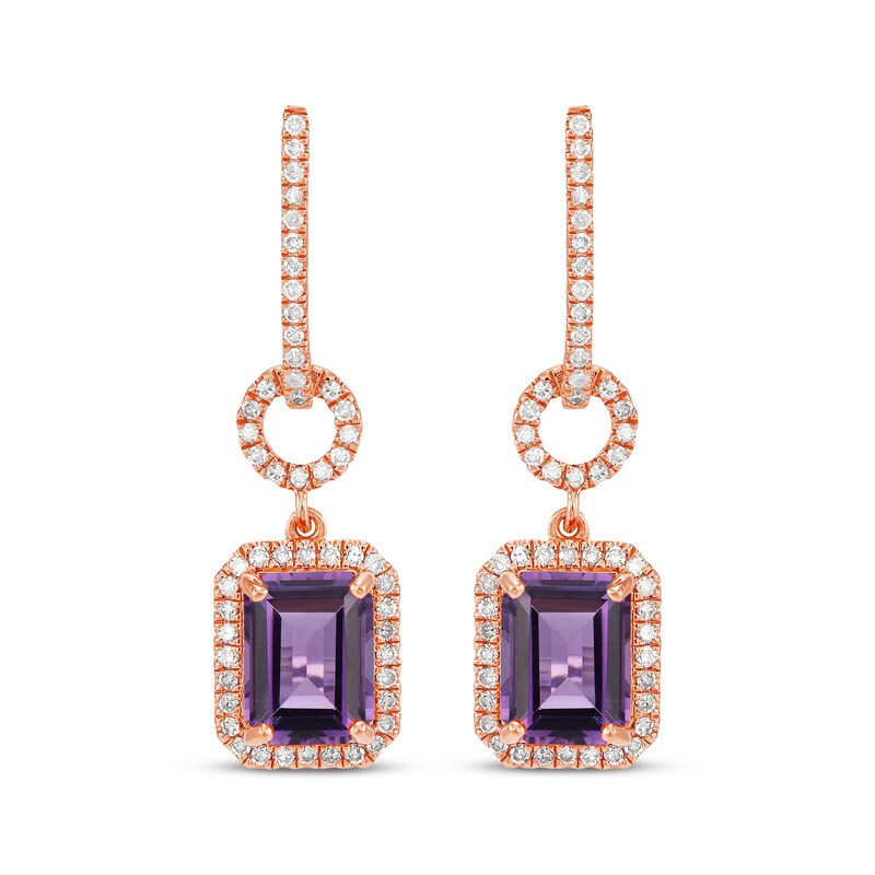 Main Image 2 of Emerald-Cut Amethyst & Round-Cut White Lab-Created Sapphire Door Knocker Earrings 10K Rose Gold