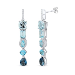 Multi-Shape Blue Topaz & Round-Cut Diamond Linear Drop Earrings 1/8 ct tw Sterling Silver