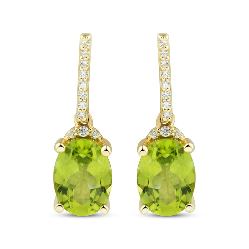 Main Image 2 of Oval-Cut Peridot & Round-Cut Diamond Drop Earrings 1/15 ct tw 10K Yellow Gold