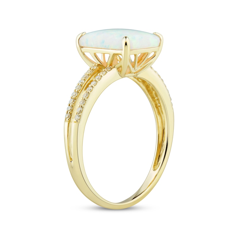 Emerald-Cut Lab-Created Opal & Round-Cut Diamond Ring 1/10 ct tw 10K Yellow Gold