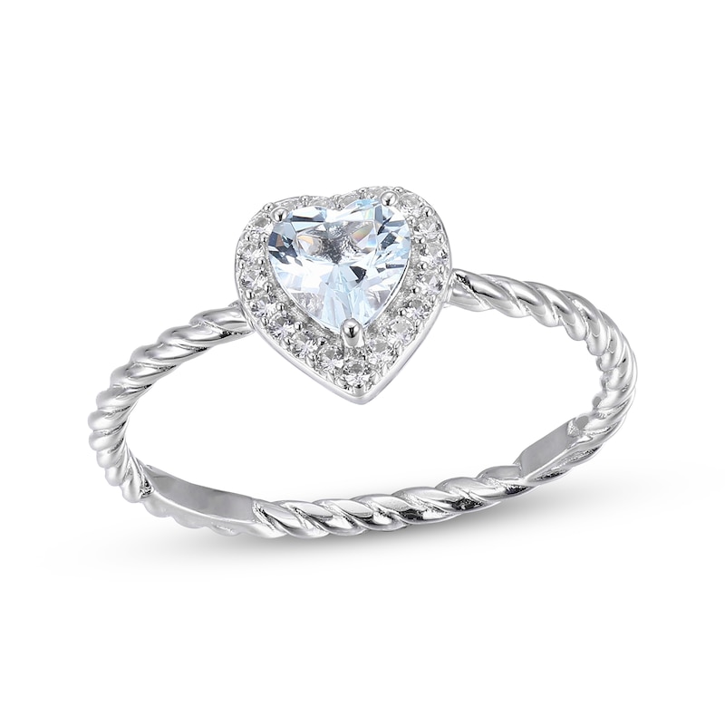 Heart-Shaped Aquamarine & Round-Cut White Lab-Created Sapphire Ring ...