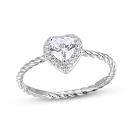 Heart & Round-Cut White Lab-Created Sapphire Heart Ring Sterling Silver