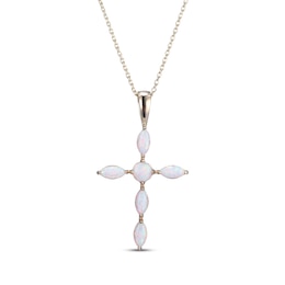 Marquise & Round-Cut Lab-Created Opal Cross Necklace 10K Yellow Gold 18”