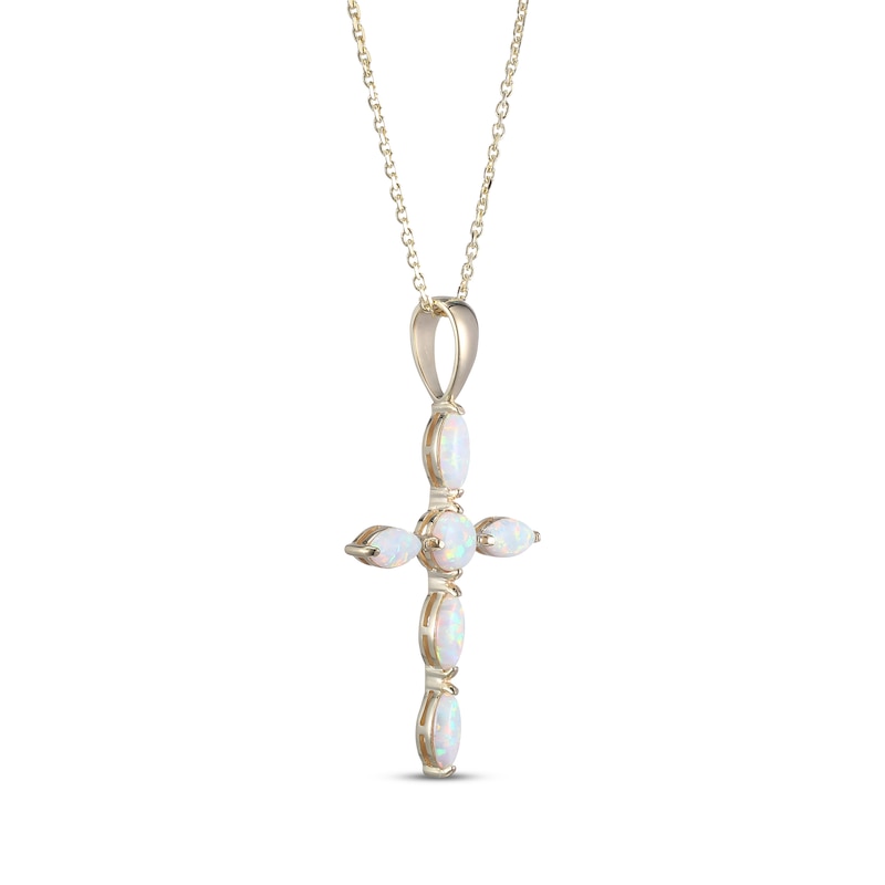 Main Image 2 of Marquise & Round-Cut Lab-Created Opal Cross Necklace 10K Yellow Gold 18”