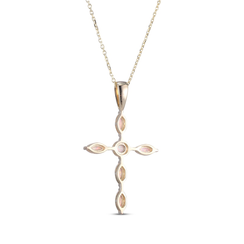 Main Image 3 of Marquise & Round-Cut Lab-Created Opal Cross Necklace 10K Yellow Gold 18”